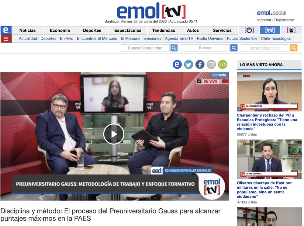 Emol — Disciplina y método: cómo Gauss alcanza puntajes máximos en la PAES. Felipe Moreno (20 enero 2026)